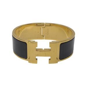 Hermès Black Enamel 18k Gold Plated Clic Clac H bracelet